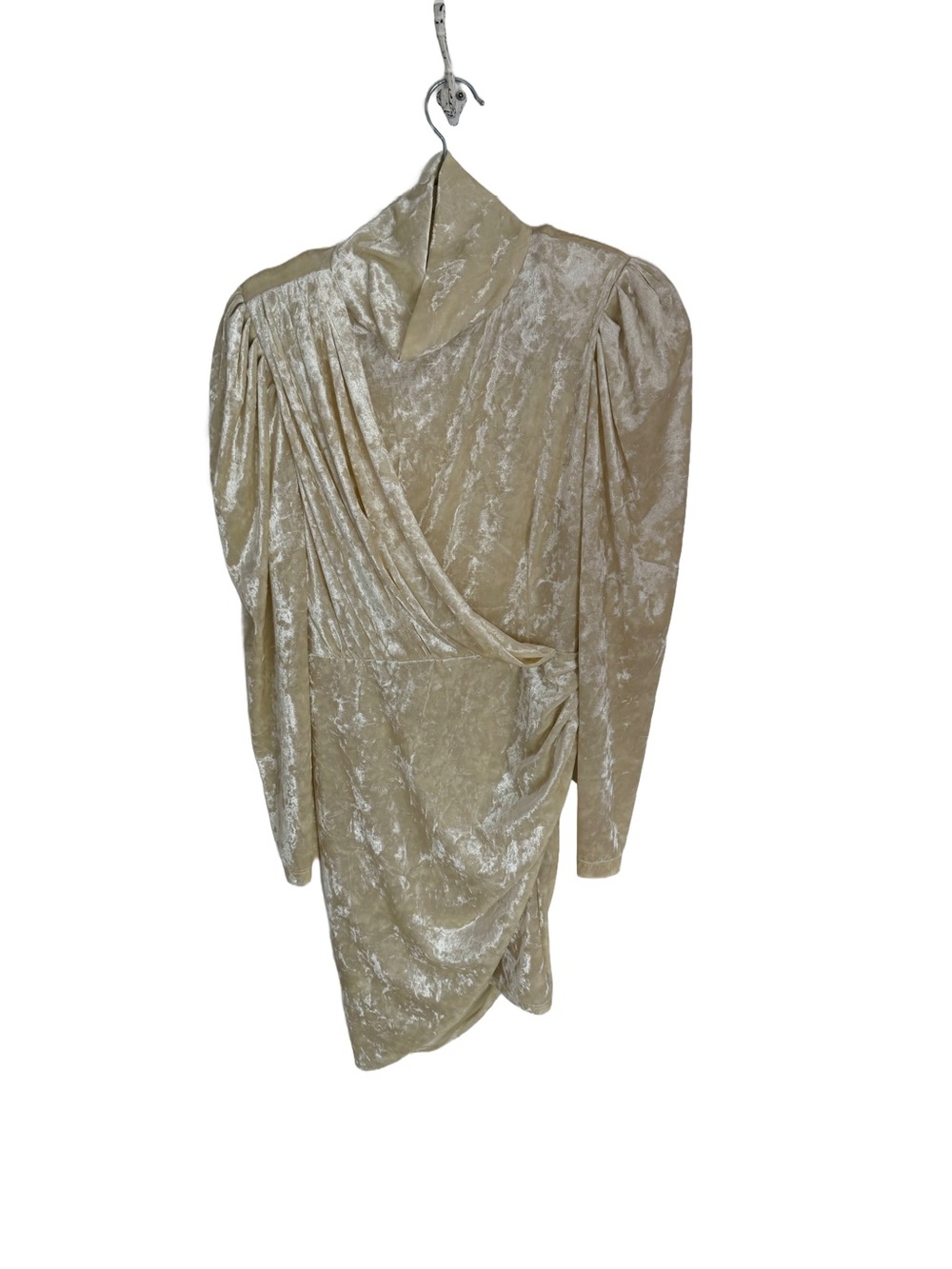 Ronny Kobo Off White Crushed Velvet Draped Long-Sleeve Dress sz. L